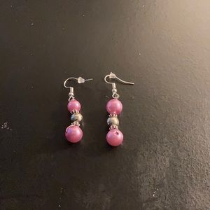 Pink and silver pearl earrings